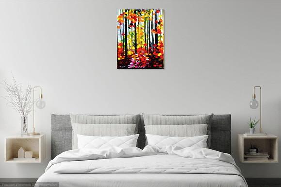 Quadros Pintura em Tela Abstrato Moderno Outono na Floresta