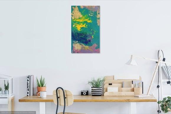 Quadros Pintura em Tela Acrílico Fluído Pouring Green
