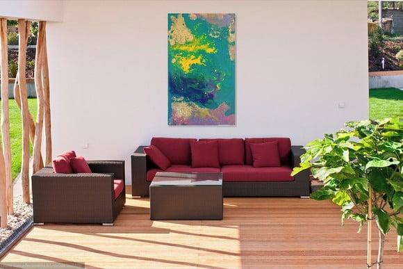 Quadros Pintura em Tela Acrílico Fluído Pouring Green