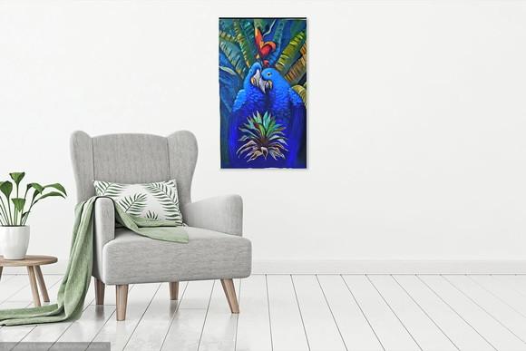 Quadros Pintura em Tela Amazonia Pássaros Araras Azuis