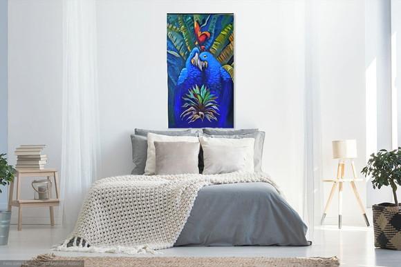 Quadros Pintura em Tela Amazonia Pássaros Araras Azuis