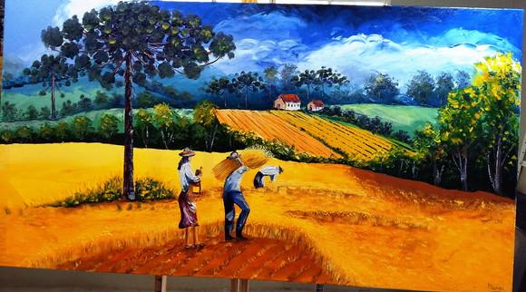 Quadros Pintura em Tela Campo Colheita Trigal Black Friday