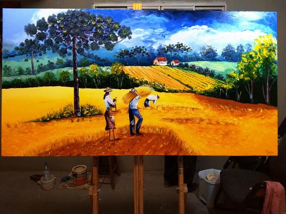 Quadros Pintura em Tela Campo Colheita Trigal Black Friday