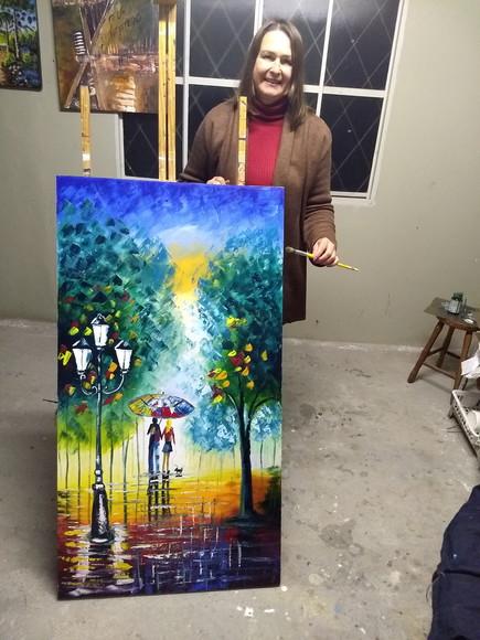 Quadros Pintura em Tela Casal com Cachorro Presente de Natal