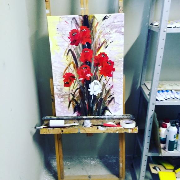 Quadros Pintura em Tela Floral Abstrato Tulípas Black Friday