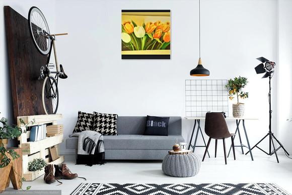 Quadros Pintura em Tela Floral Tulípas Amarelas Orvalho
