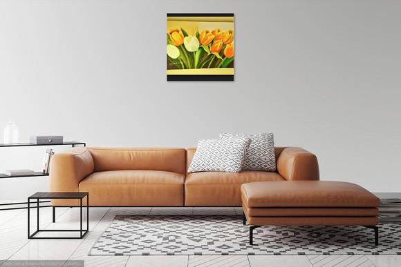 Quadros Pintura em Tela Floral Tulípas Amarelas Orvalho