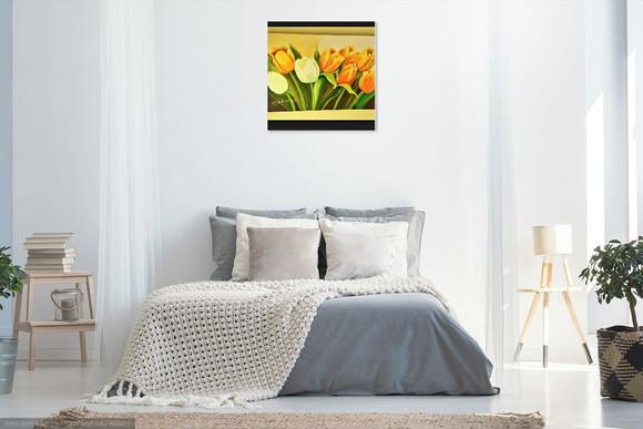 Quadros Pintura em Tela Floral Tulípas Amarelas Orvalho