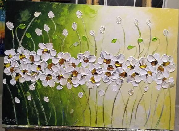 Quadros Pintura em Tela Florzinhas Brancas Black Friday