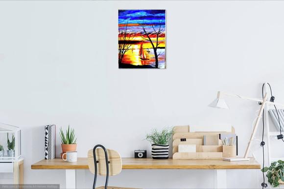 Quadros Pintura em Tela Mar Por do Sol no Mar Black Friday