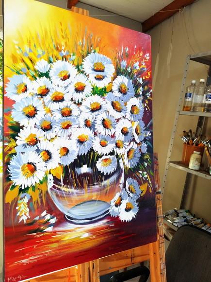 Quadros Pintura em Tela Margaridas Presente de Natal