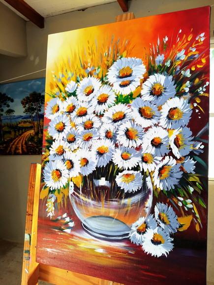 Quadros Pintura em Tela Margaridas Presente de Natal