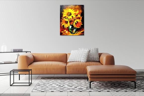Quadros Pintura em Tela Moderno Girassóis Black Friday