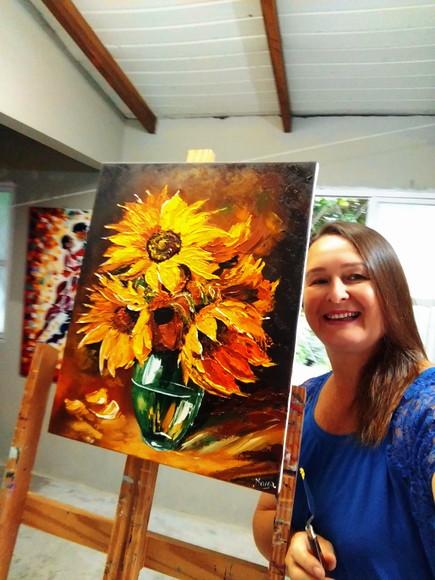 Quadros Pintura em Tela Moderno Girassóis Black Friday