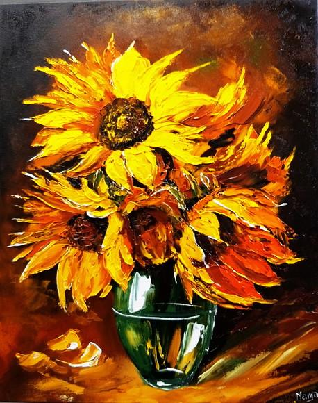 Quadros Pintura em Tela Moderno Girassóis Black Friday