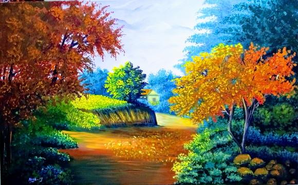 Quadros Pintura em Tela Paisagem Caminho de Casa Cipreste