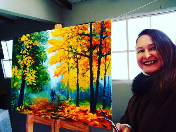 Quadros Pintura em Tela Paisagem Caminho Folhas pelo Chão
