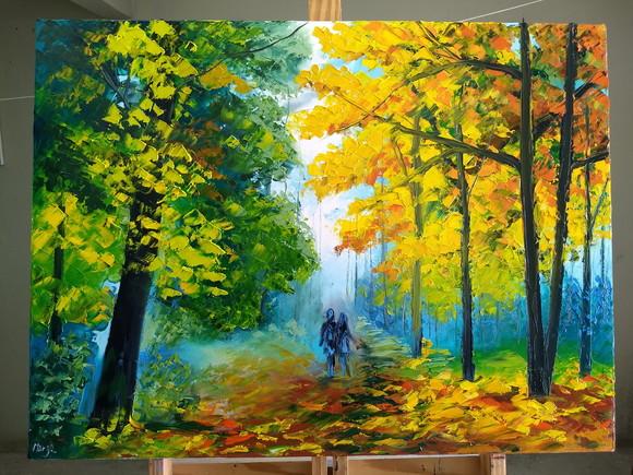 Quadros Pintura em Tela Paisagem Caminho Folhas pelo Chão