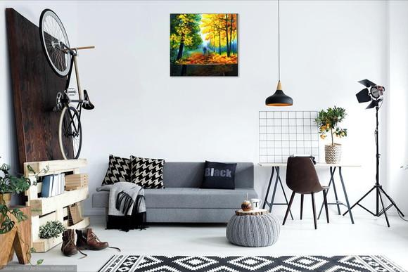 Quadros Pintura em Tela Paisagem Caminho Folhas pelo Chão