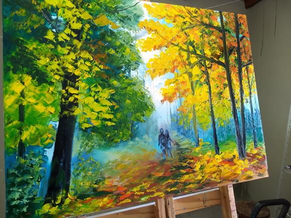 Quadros Pintura em Tela Paisagem Caminho Folhas pelo Chão