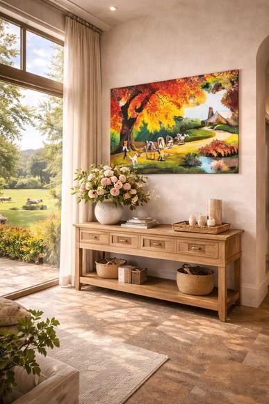Quadros Pintura em Tela Paisagem Campo Caminho Menino Gado