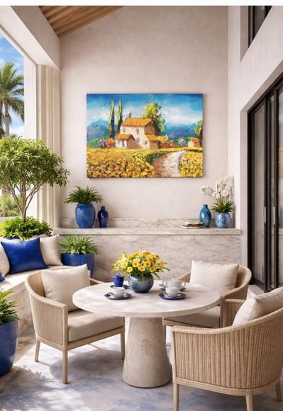 Quadros Pintura em Tela Paisagem Campo de Flores Amarelas