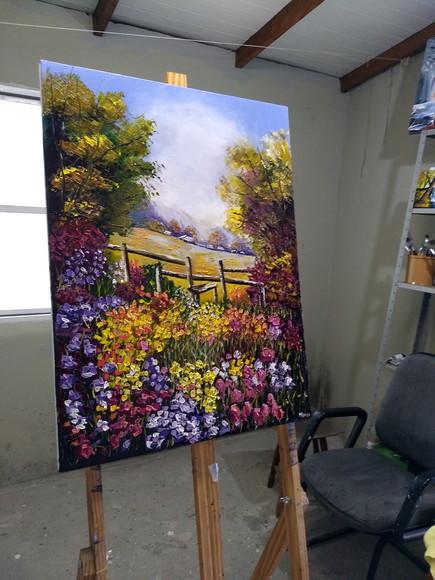 Quadros Pintura em Tela Paisagem Campo de Tulípas Coloridas