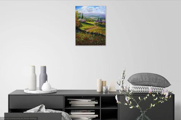 Quadros Pintura em Tela Paisagem Campo Florido Pessegueiro