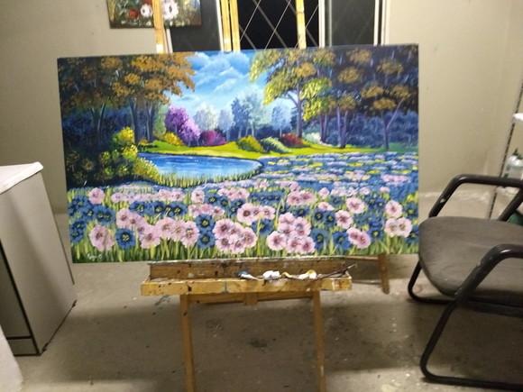 Quadros Pintura em Tela Paisagem Campo Florido Spring