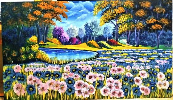 Quadros Pintura em Tela Paisagem Campo Florido Spring