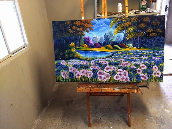 Quadros Pintura em Tela Paisagem Campo Florido Spring
