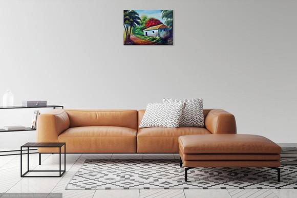 Quadros Pintura em Tela Paisagem Casa Caminho Bambuzal