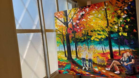 Quadros Pintura em Tela Paisagem Crianças Brincando Familia