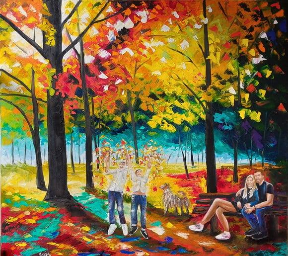 Quadros Pintura em Tela Paisagem Crianças Brincando Familia
