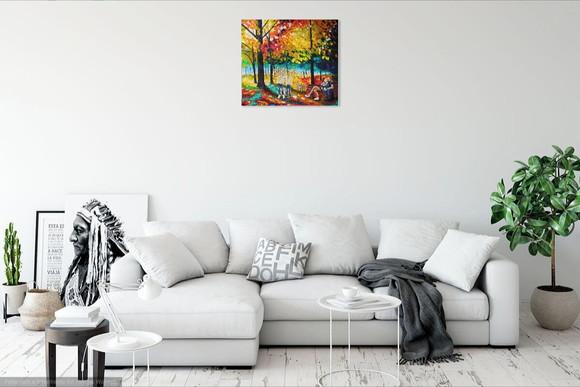 Quadros Pintura em Tela Paisagem Familia Crianças Brincando
