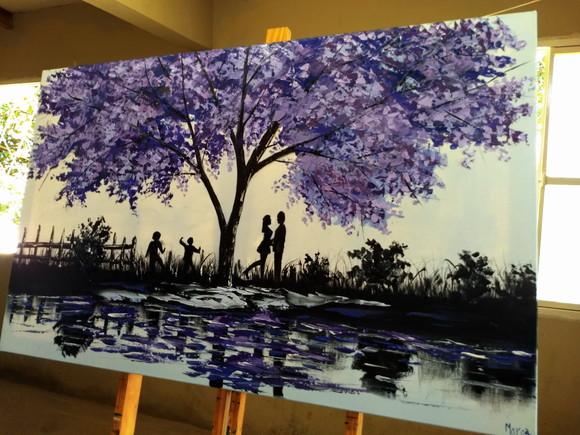 Quadros Pintura em Tela Paisagem Família Divertida Jacarandá