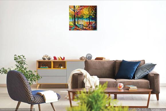 Quadros Pintura em Tela Paisagem Familia Crianças Brincando