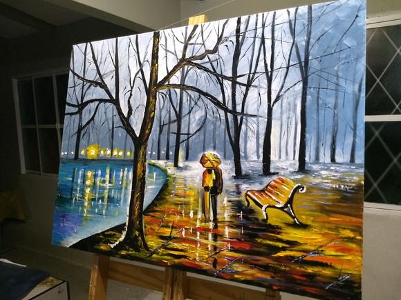 Quadros Pintura em Tela Paisagem Inverno Lago Congelado