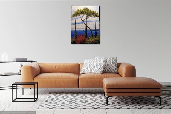 Quadros Pintura em Tela Paisagem Mar Barco a Vela Praia