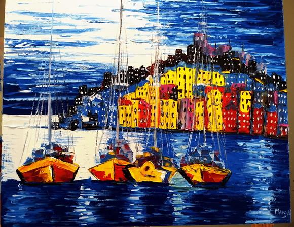 Quadros Pintura em Tela Paisagem Mar Costa Amalfitana Itália