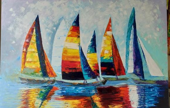 Quadros Pintura em Tela Paisagem Mar Veleiros Black Friday
