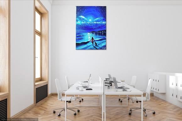 Quadros Pintura em Tela Paisagem Marina Cão Mulher Luar