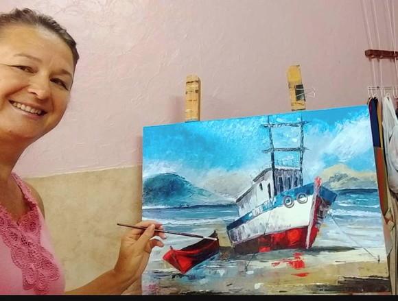 Quadros Pintura em Tela Paisagem Marina Praia Mar Barcos