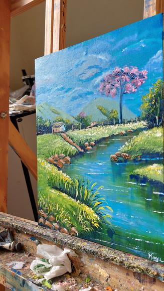 Quadros Pintura em Tela Paisagem Montanhas Ipê Rosa