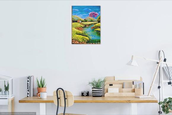 Quadros Pintura em Tela Paisagem Montanhas Ipê Rosa