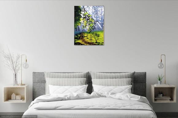 Quadros Pintura em Tela Paisagem Raios de Sol na Floresta