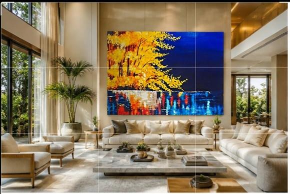 Quadros Pintura em Tela Paisagem Reflexo na Água Yelow Blue