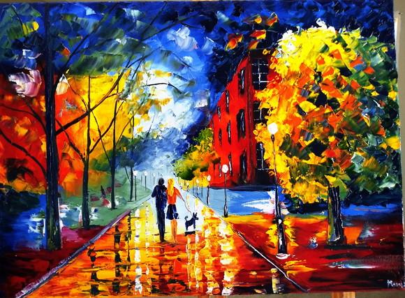 Quadros Pintura em Tela Paisagem Urbana Abstrato Moderno Dog