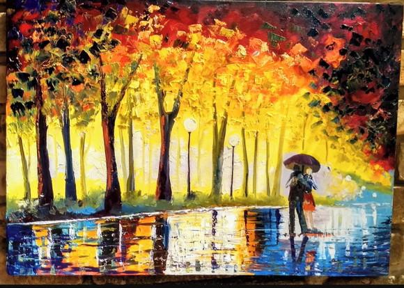Quadros Pintura em Tela Paisagem Urbana Abstrato Rua Molhada