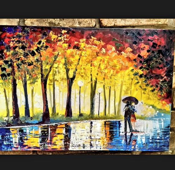 Quadros Pintura em Tela Paisagem Urbana Abstrato Rua Molhada